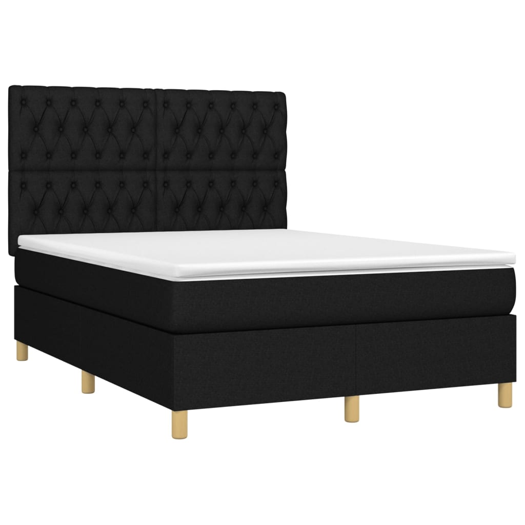 Boxspring met matras en LED stof zwart 140x200 cm is nu te koop bij PeponiXL, paradijselijk wonen!