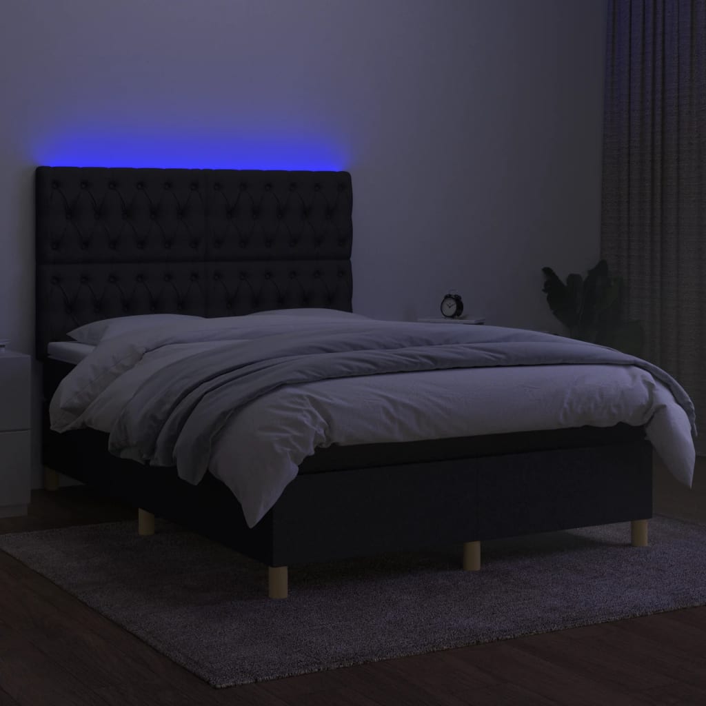 Boxspring met matras en LED stof zwart 140x200 cm is nu te koop bij PeponiXL, paradijselijk wonen!