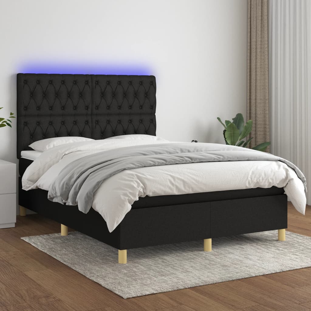 Boxspring met matras en LED stof zwart 140x200 cm is nu te koop bij PeponiXL, paradijselijk wonen!