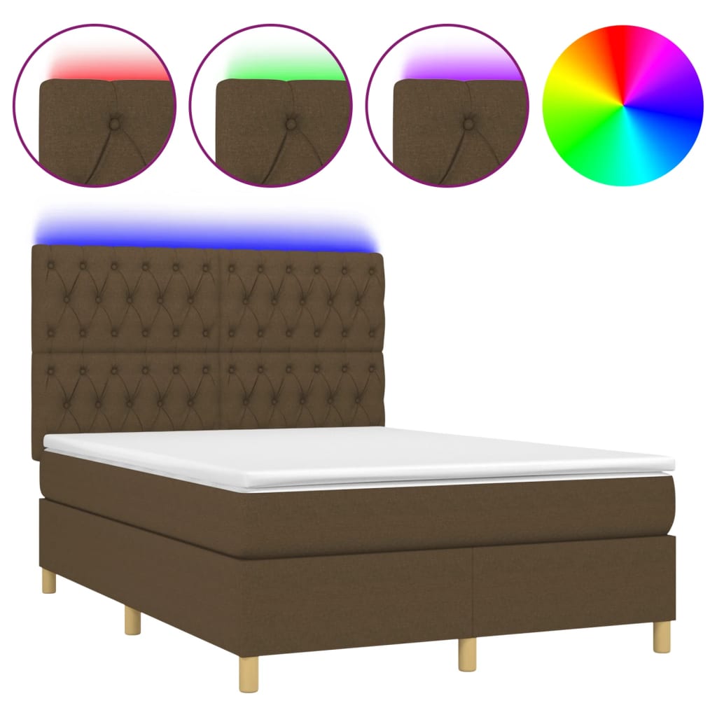 Boxspring met matras en LED stof donkerbruin 140x200 cm is nu te koop bij PeponiXL, paradijselijk wonen!
