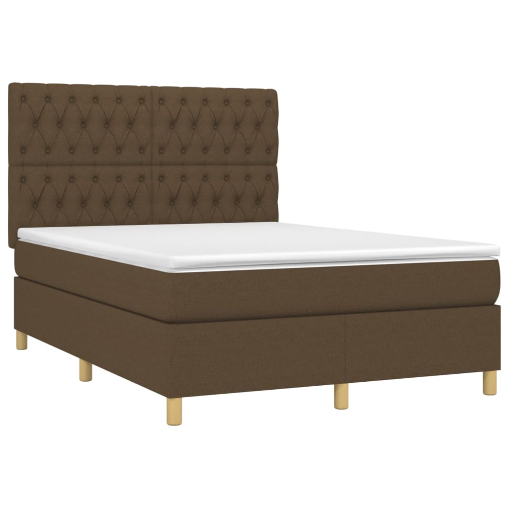 Boxspring met matras en LED stof donkerbruin 140x200 cm is nu te koop bij PeponiXL, paradijselijk wonen!