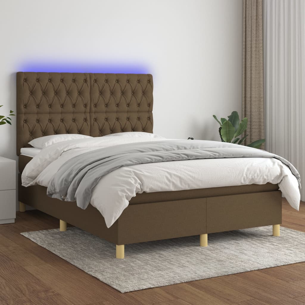Boxspring met matras en LED stof donkerbruin 140x200 cm is nu te koop bij PeponiXL, paradijselijk wonen!