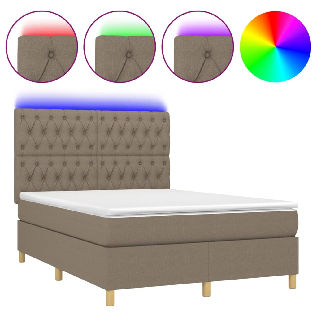 Boxspring met matras en LED stof taupe 140x200 cm is nu te koop bij PeponiXL, paradijselijk wonen!
