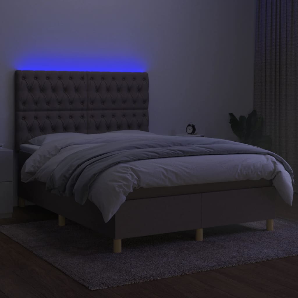 Boxspring met matras en LED stof taupe 140x200 cm is nu te koop bij PeponiXL, paradijselijk wonen!