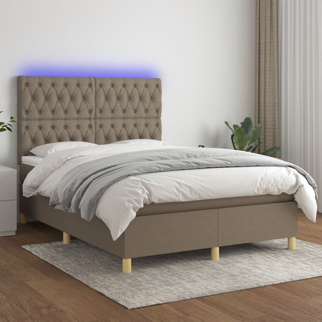 Boxspring met matras en LED stof taupe 140x200 cm is nu te koop bij PeponiXL, paradijselijk wonen!