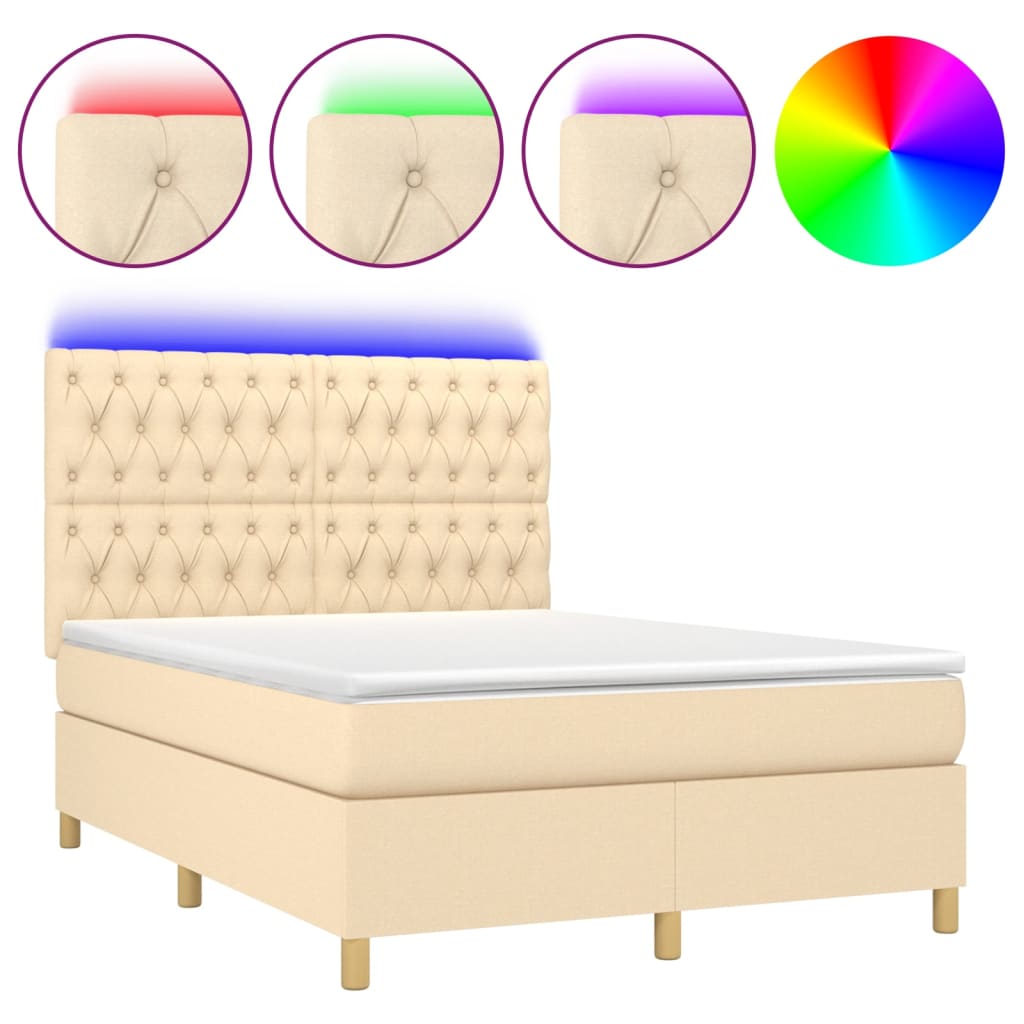 Boxspring met matras en LED stof crèmekleurig 140x200 cm is nu te koop bij PeponiXL, paradijselijk wonen!