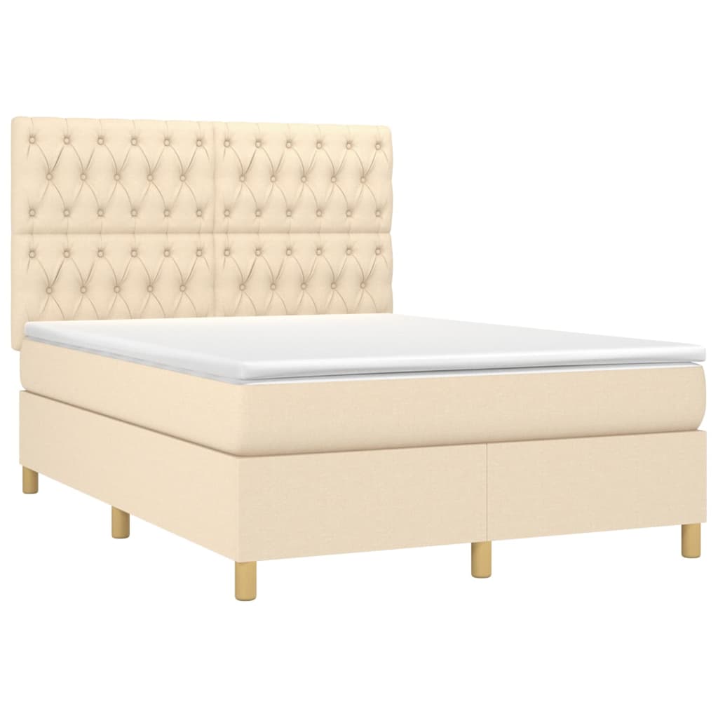 Boxspring met matras en LED stof crèmekleurig 140x200 cm is nu te koop bij PeponiXL, paradijselijk wonen!