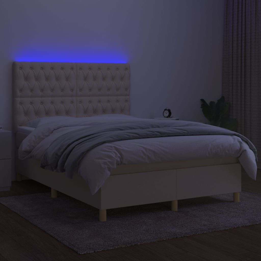 Boxspring met matras en LED stof crèmekleurig 140x200 cm is nu te koop bij PeponiXL, paradijselijk wonen!