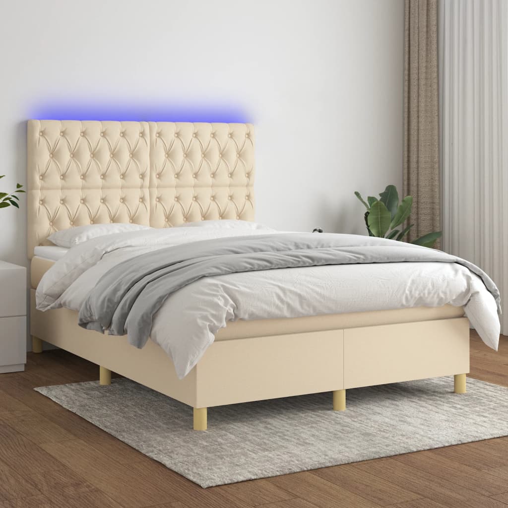 Boxspring met matras en LED stof crèmekleurig 140x200 cm is nu te koop bij PeponiXL, paradijselijk wonen!