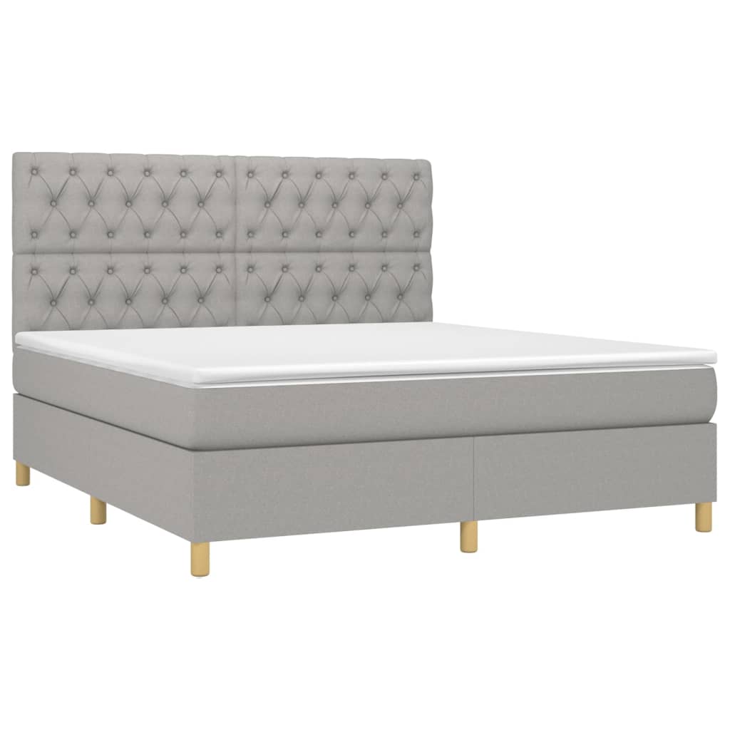 Boxspring met matras en LED stof lichtgrijs 160x200 cm is nu te koop bij PeponiXL, paradijselijk wonen!