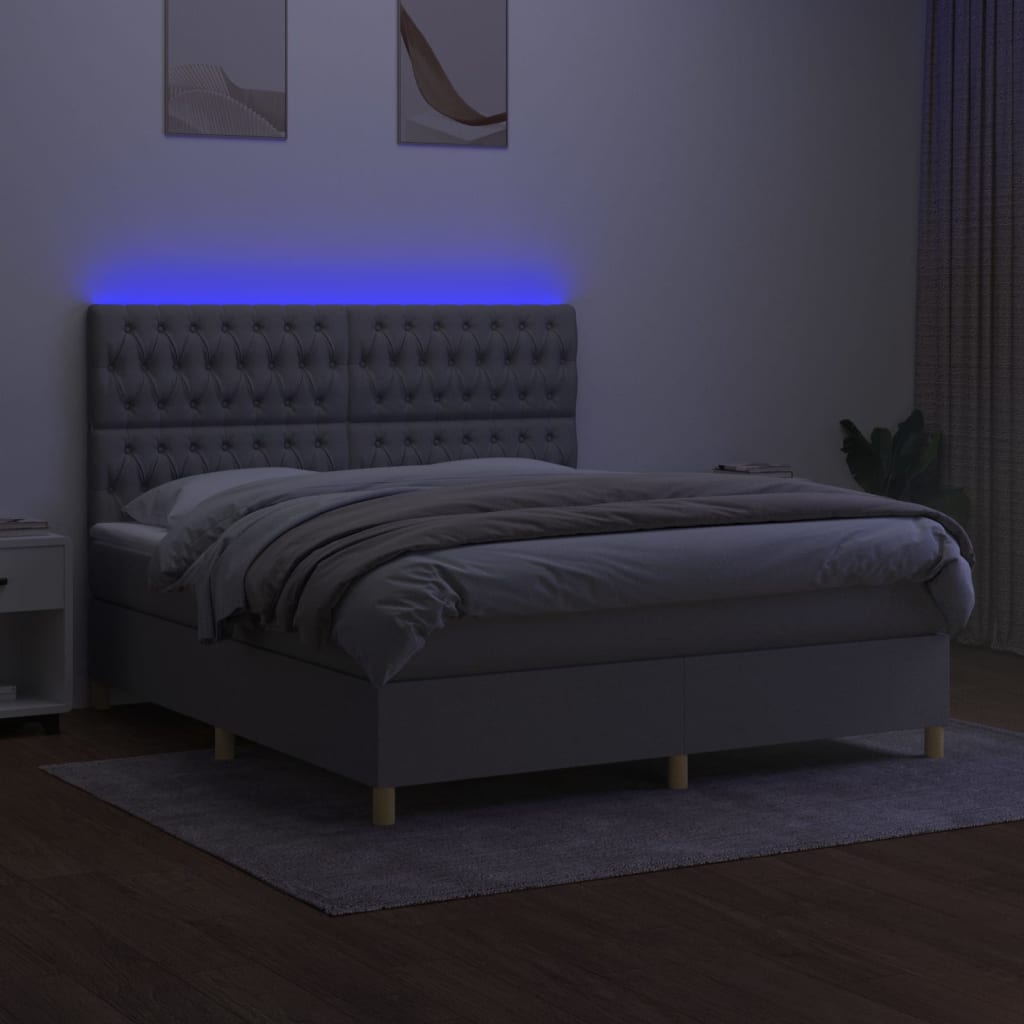 Boxspring met matras en LED stof lichtgrijs 160x200 cm is nu te koop bij PeponiXL, paradijselijk wonen!