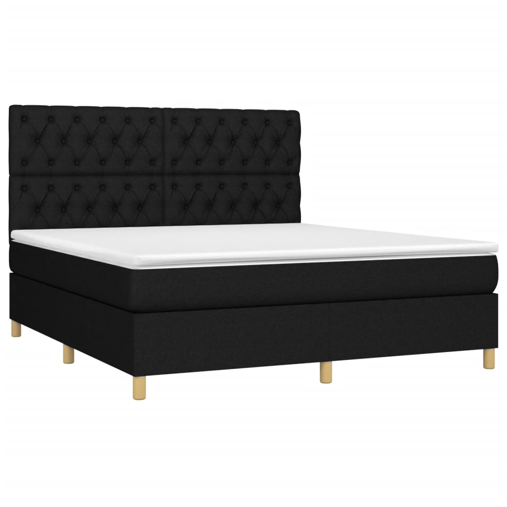 Boxspring met matras en LED stof zwart 160x200 cm is nu te koop bij PeponiXL, paradijselijk wonen!