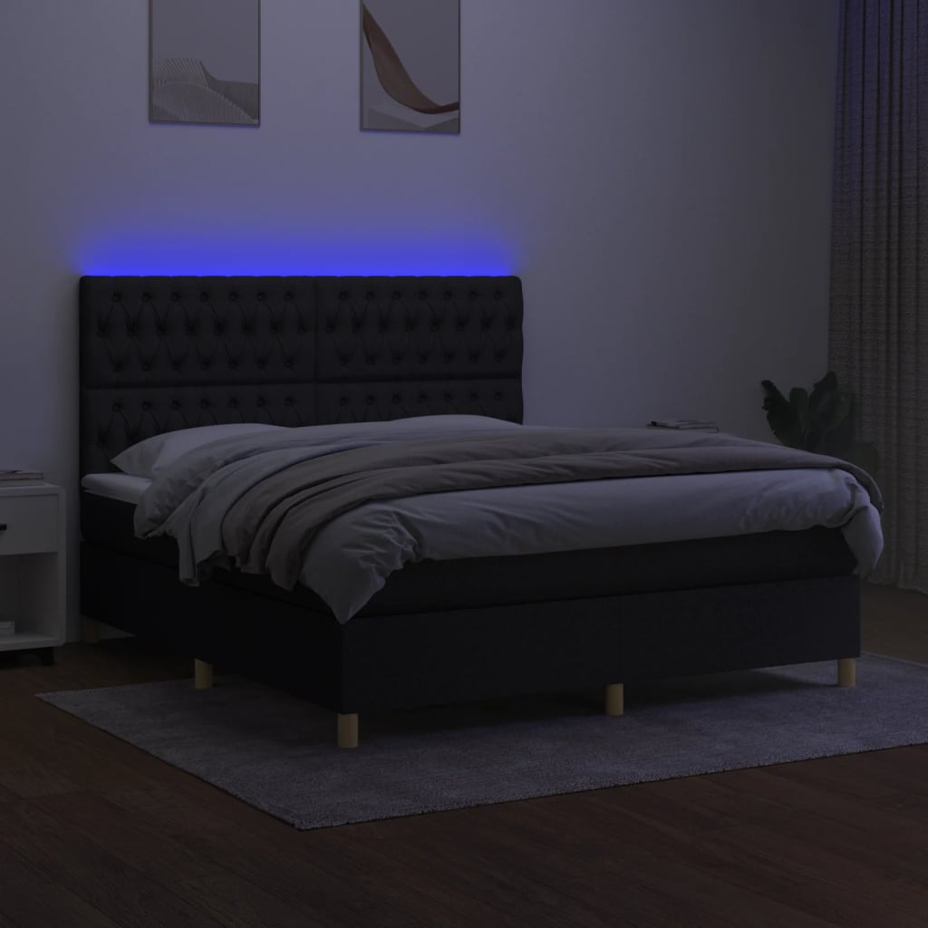 Boxspring met matras en LED stof zwart 160x200 cm is nu te koop bij PeponiXL, paradijselijk wonen!