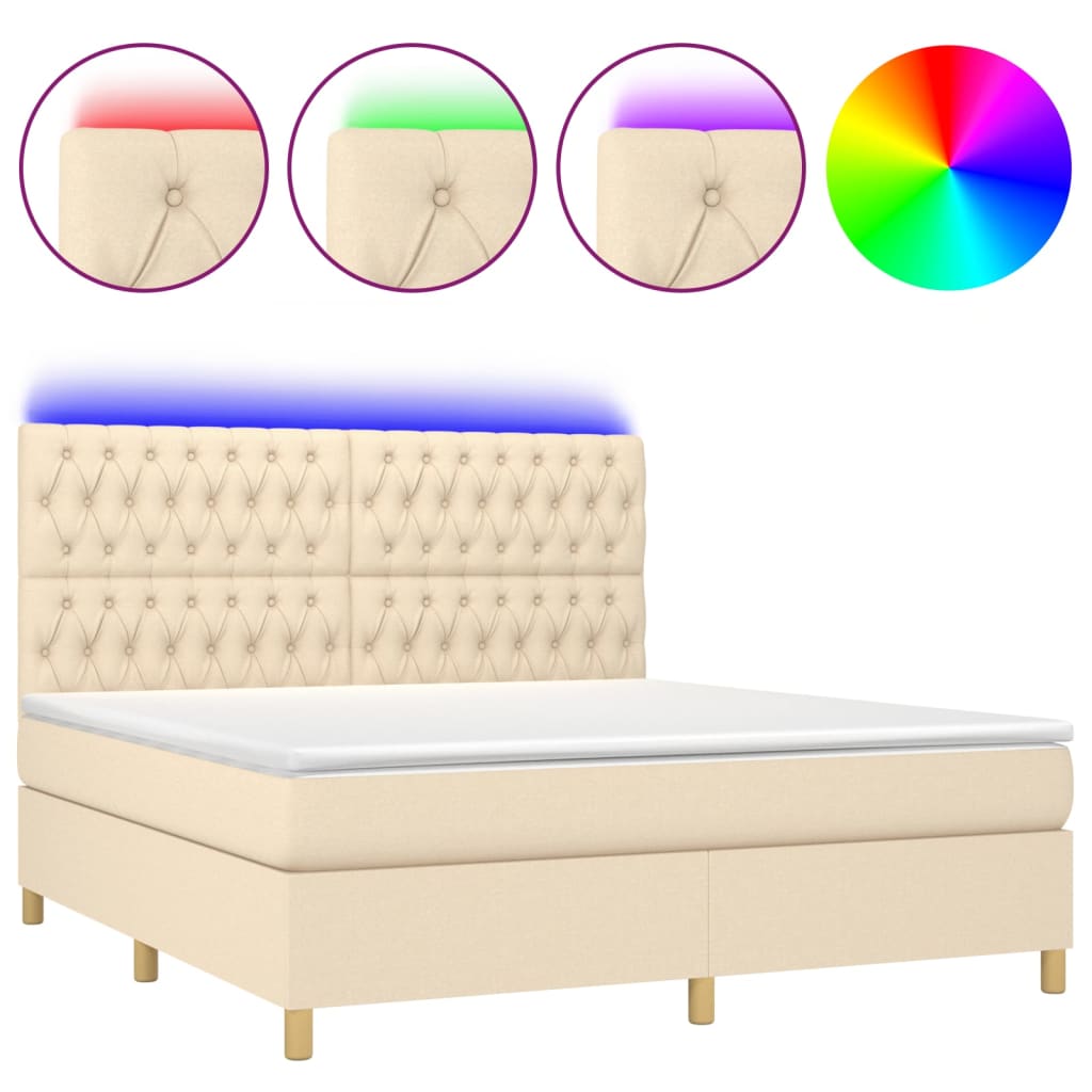 Boxspring met matras en LED stof crèmekleurig 160x200 cm is nu te koop bij PeponiXL, paradijselijk wonen!