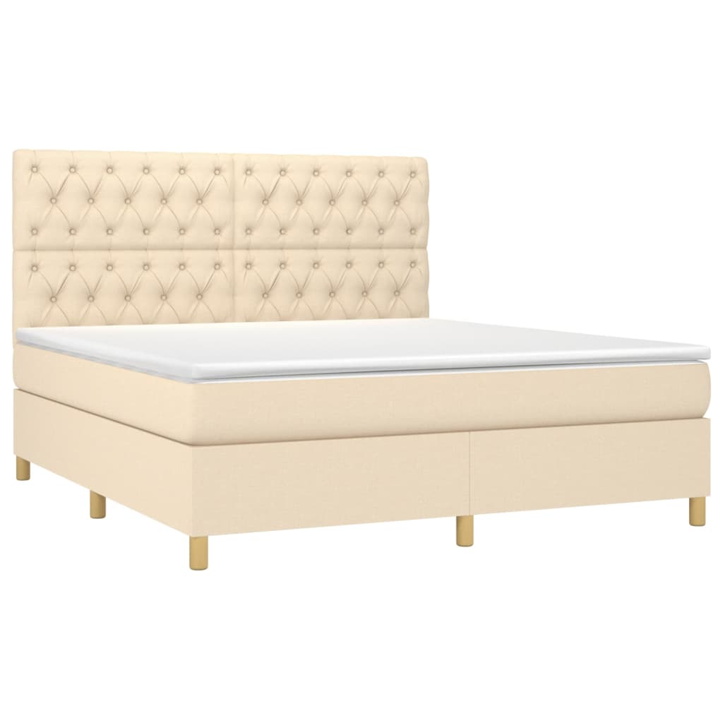 Boxspring met matras en LED stof crèmekleurig 160x200 cm is nu te koop bij PeponiXL, paradijselijk wonen!