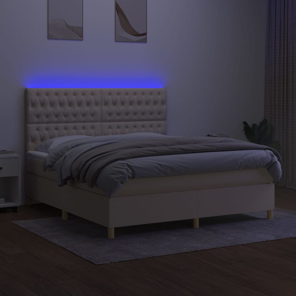Boxspring met matras en LED stof crèmekleurig 160x200 cm is nu te koop bij PeponiXL, paradijselijk wonen!
