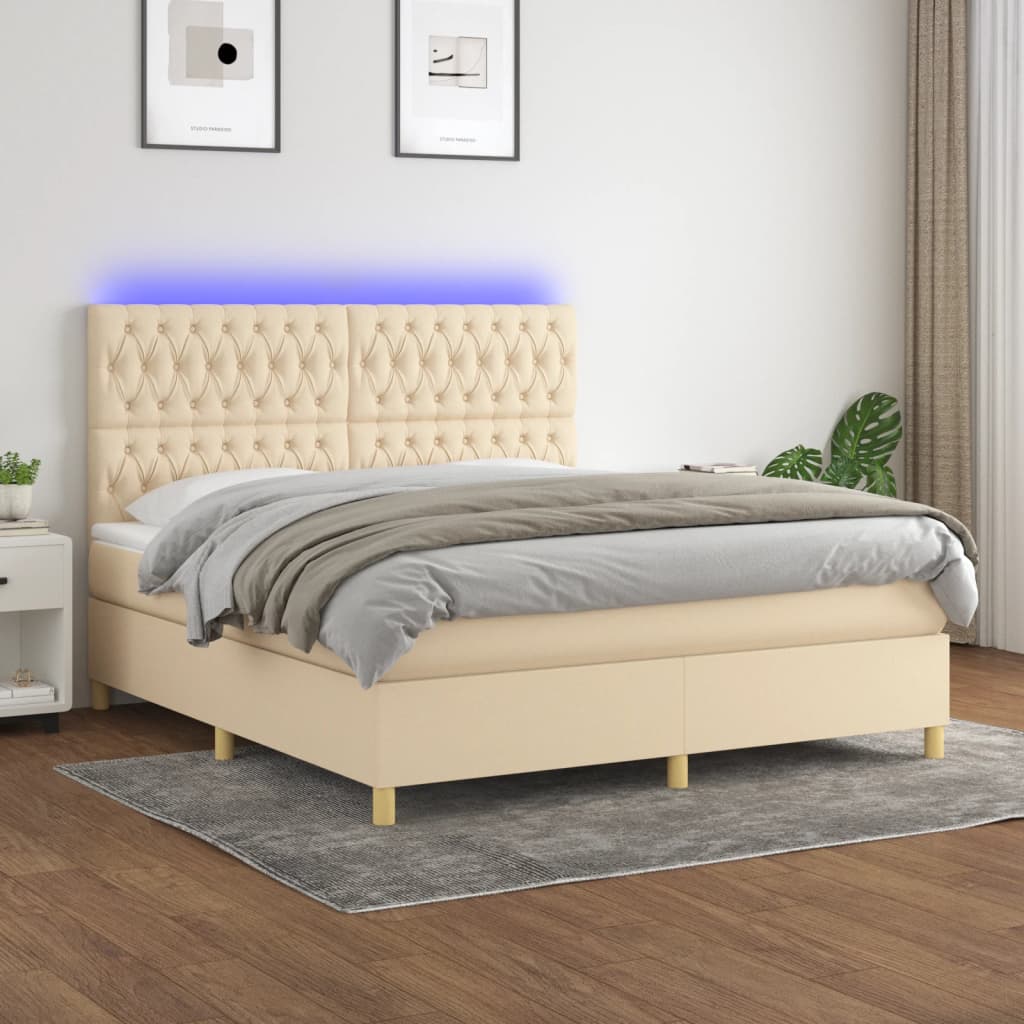 Boxspring met matras en LED stof crèmekleurig 160x200 cm is nu te koop bij PeponiXL, paradijselijk wonen!