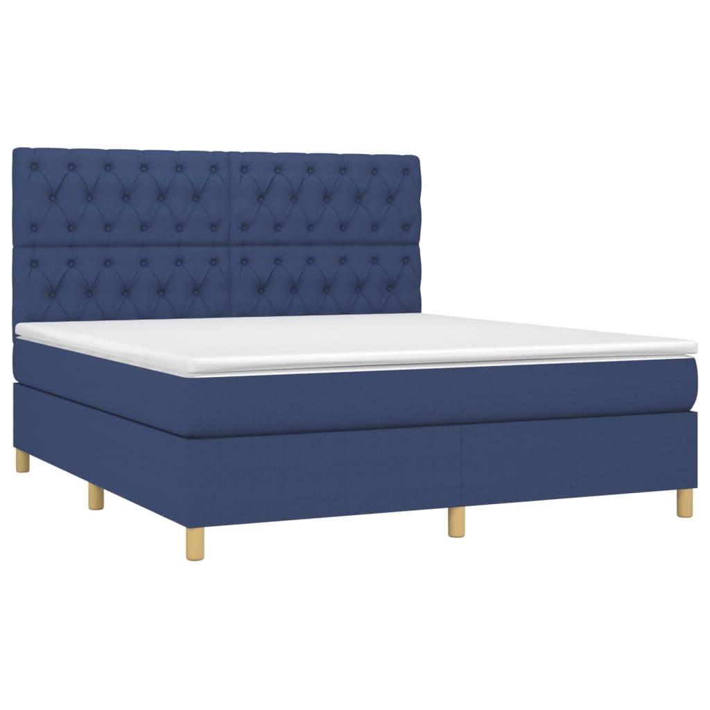 Boxspring met matras en LED stof blauw 160x200 cm is nu te koop bij PeponiXL, paradijselijk wonen!