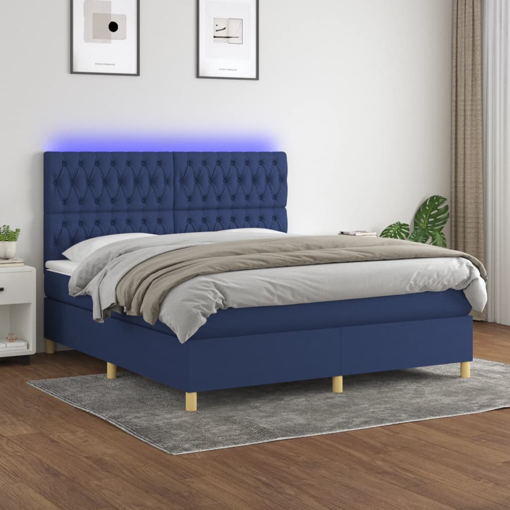 Boxspring met matras en LED stof blauw 160x200 cm is nu te koop bij PeponiXL, paradijselijk wonen!