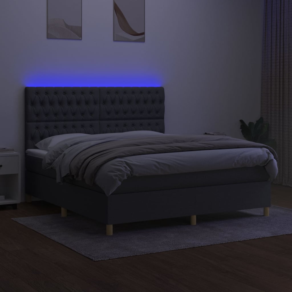 Boxspring met matras en LED stof donkergrijs 180x200 cm is nu te koop bij PeponiXL, paradijselijk wonen!