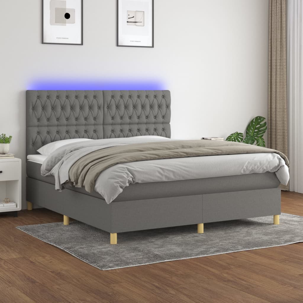 Boxspring met matras en LED stof donkergrijs 180x200 cm is nu te koop bij PeponiXL, paradijselijk wonen!
