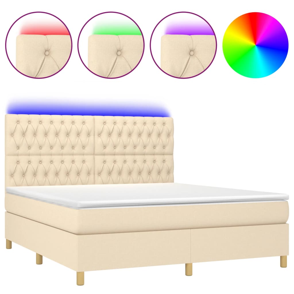 Boxspring met matras en LED stof crèmekleurig 180x200 cm is nu te koop bij PeponiXL, paradijselijk wonen!