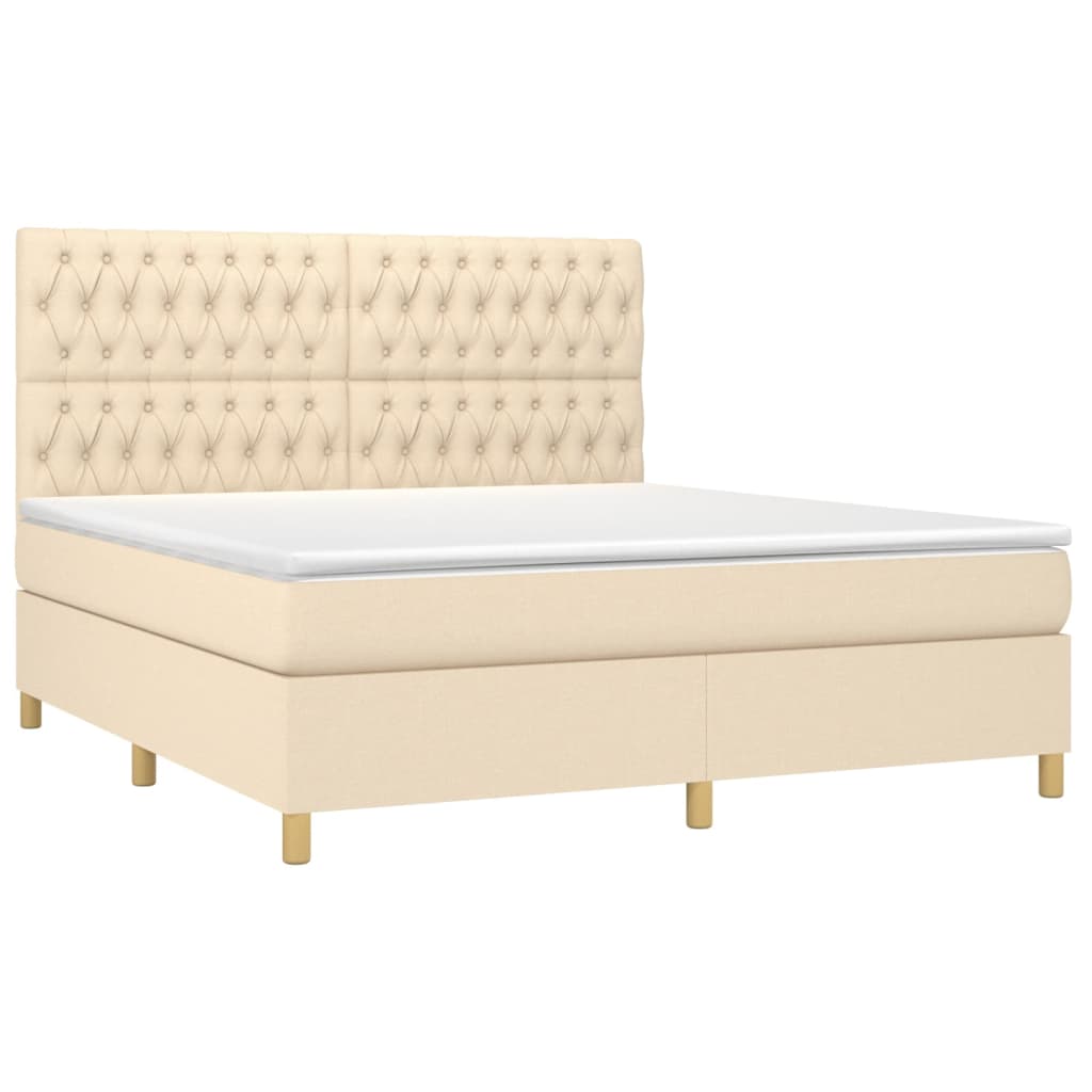 Boxspring met matras en LED stof crèmekleurig 180x200 cm is nu te koop bij PeponiXL, paradijselijk wonen!