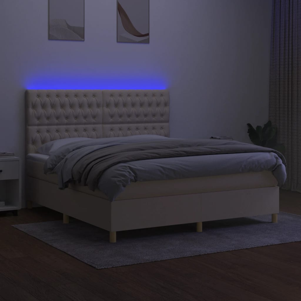 Boxspring met matras en LED stof crèmekleurig 180x200 cm is nu te koop bij PeponiXL, paradijselijk wonen!