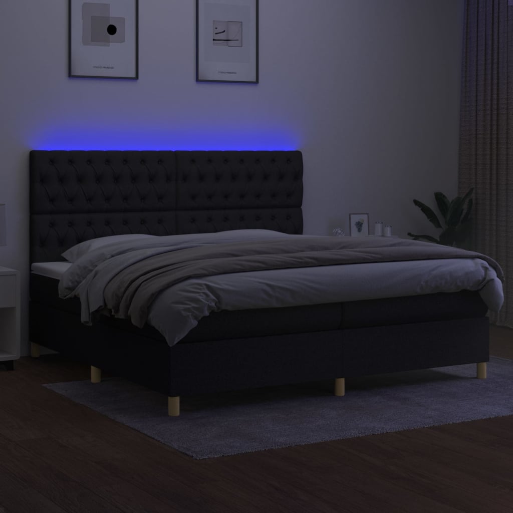 Boxspring met matras en LED stof zwart 200x200 cm is nu te koop bij PeponiXL, paradijselijk wonen!