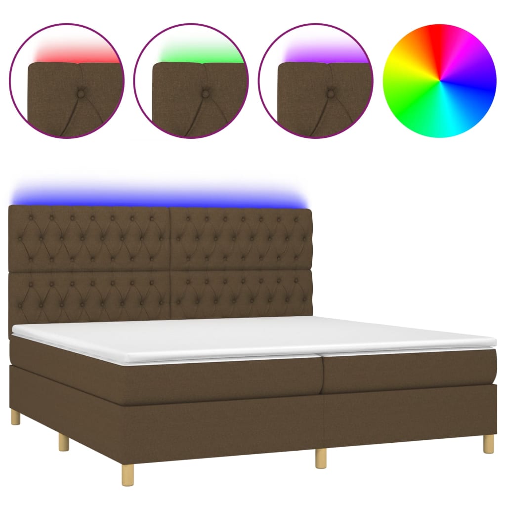 Boxspring met matras en LED stof donkerbruin 200x200 cm is nu te koop bij PeponiXL, paradijselijk wonen!