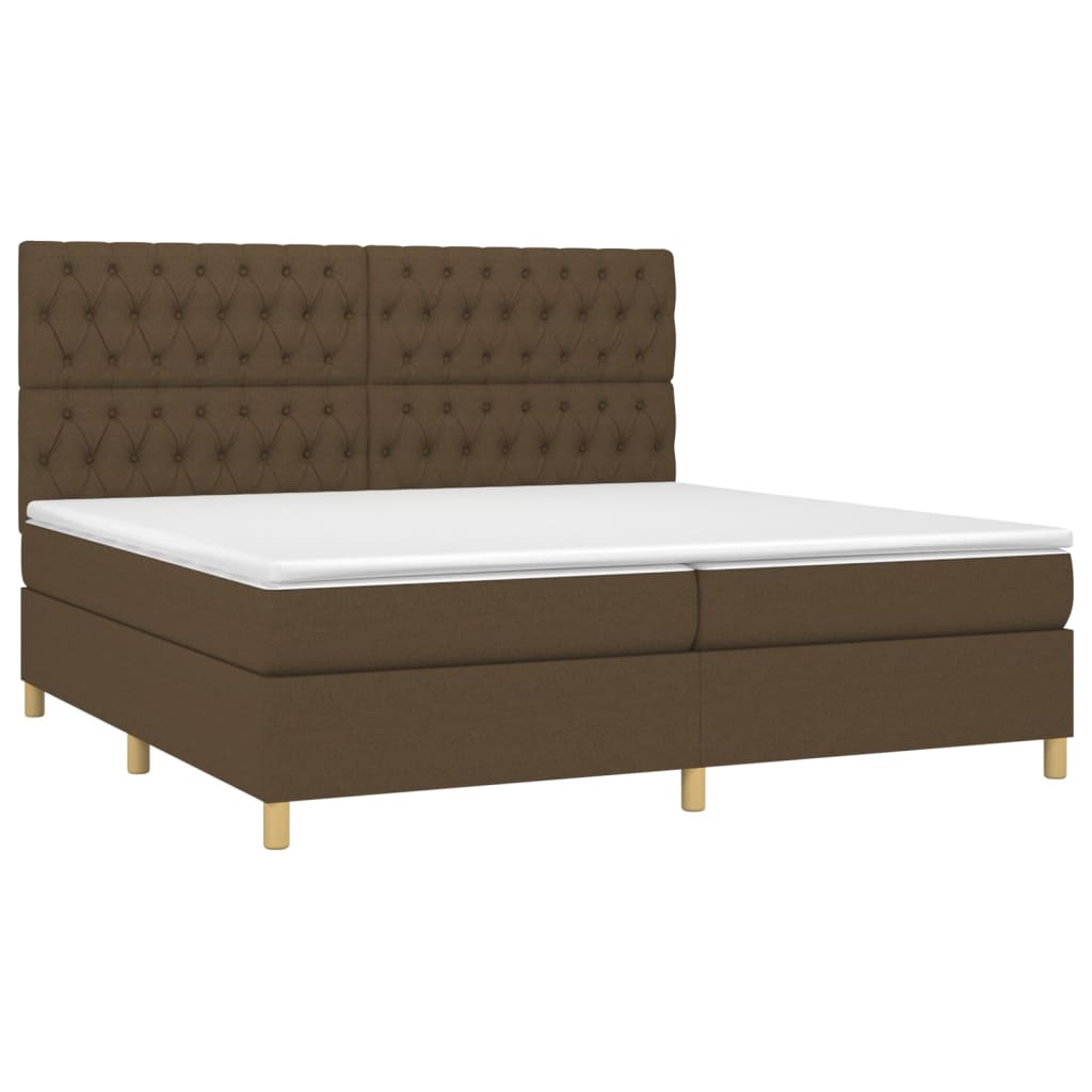 Boxspring met matras en LED stof donkerbruin 200x200 cm is nu te koop bij PeponiXL, paradijselijk wonen!