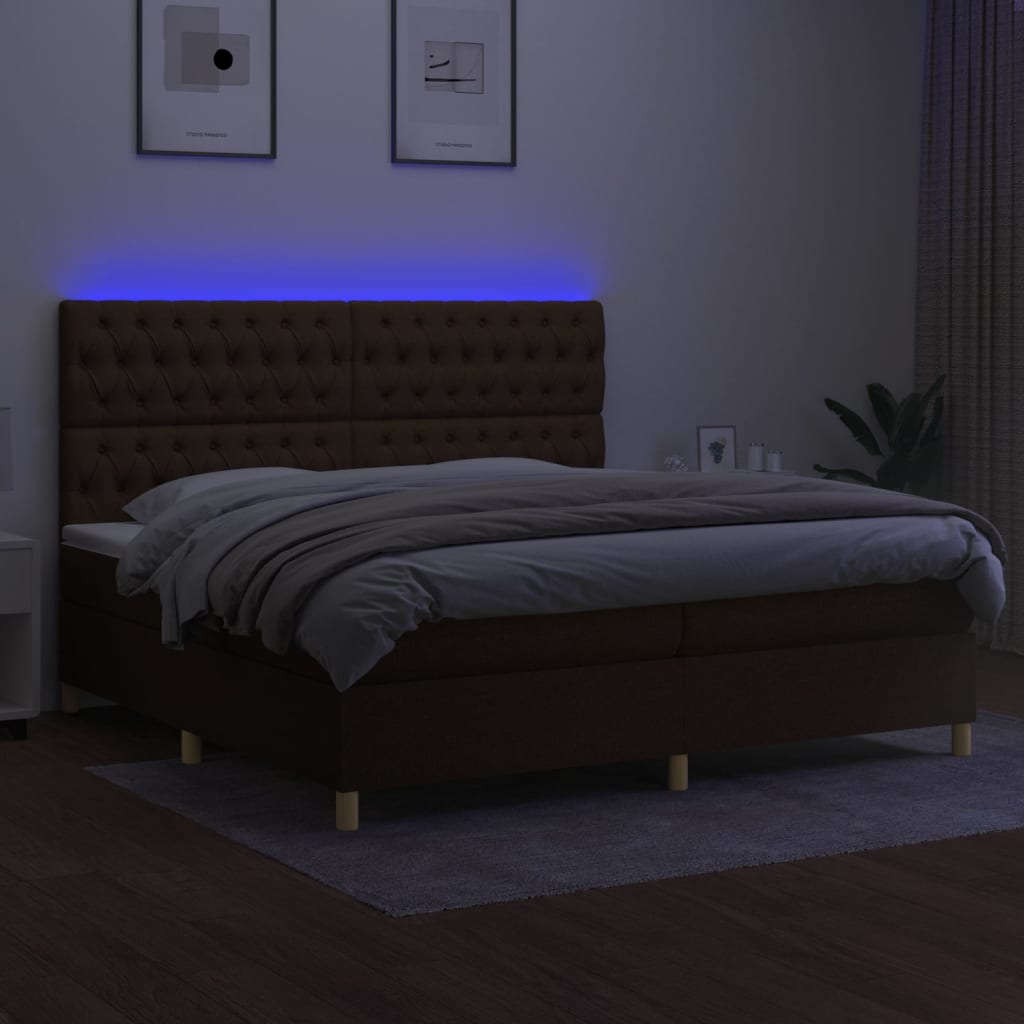Boxspring met matras en LED stof donkerbruin 200x200 cm is nu te koop bij PeponiXL, paradijselijk wonen!