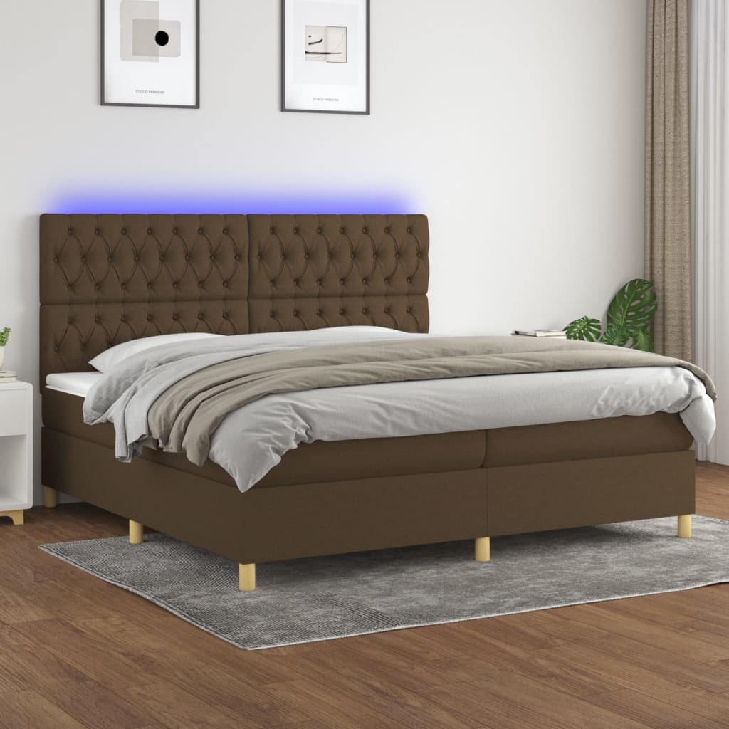 Boxspring met matras en LED stof donkerbruin 200x200 cm is nu te koop bij PeponiXL, paradijselijk wonen!