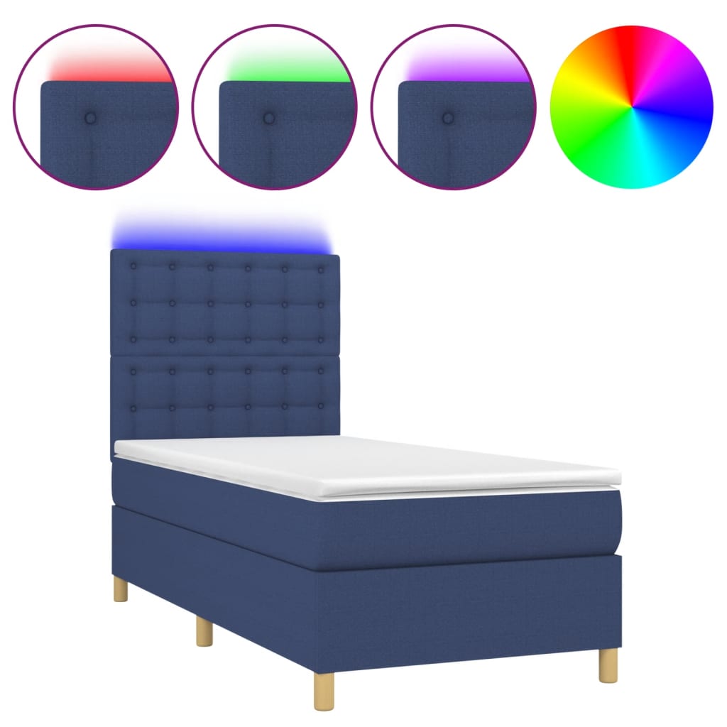 Boxspring met matras en LED stof blauw 80x200 cm is nu te koop bij PeponiXL, paradijselijk wonen!
