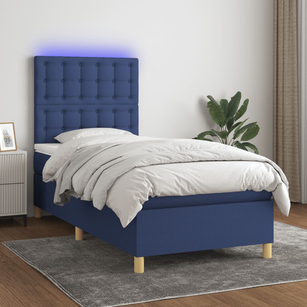Boxspring met matras en LED stof blauw 80x200 cm is nu te koop bij PeponiXL, paradijselijk wonen!