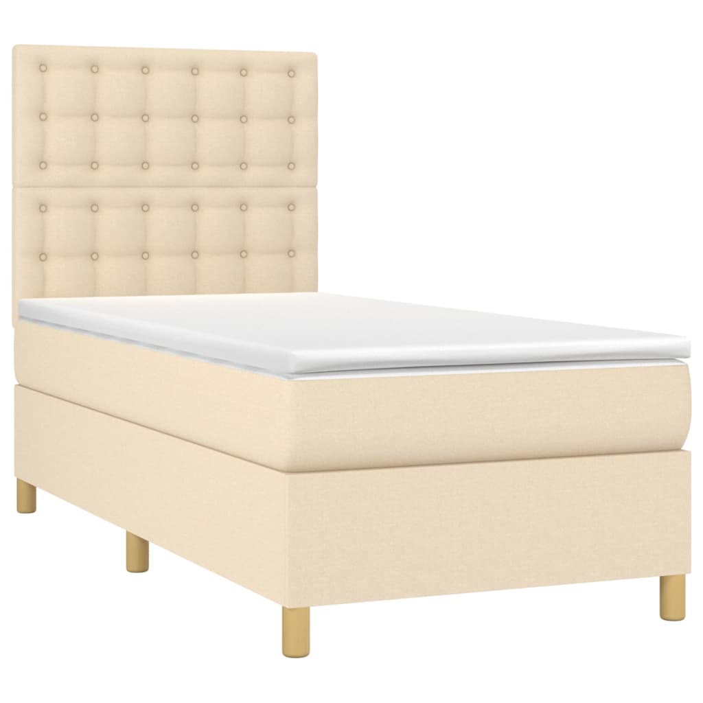 Boxspring met matras en LED stof crèmekleurig 90x190 cm is nu te koop bij PeponiXL, paradijselijk wonen!