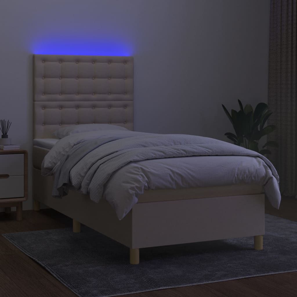 Boxspring met matras en LED stof crèmekleurig 90x190 cm is nu te koop bij PeponiXL, paradijselijk wonen!