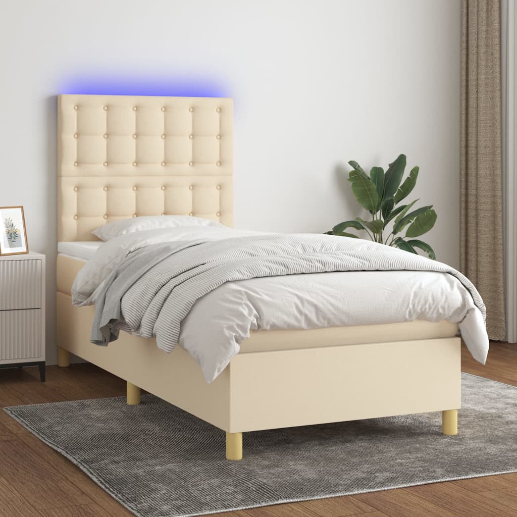 Boxspring met matras en LED stof crèmekleurig 90x190 cm is nu te koop bij PeponiXL, paradijselijk wonen!