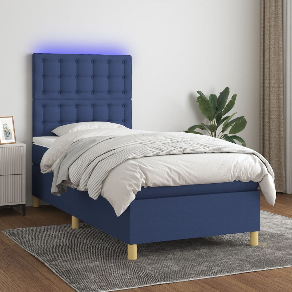 Boxspring met matras en LED stof blauw 90x190 cm is nu te koop bij PeponiXL, paradijselijk wonen!