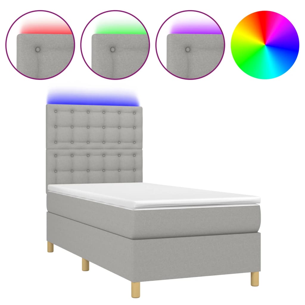 Boxspring met matras en LED stof lichtgrijs 90x200 cm is nu te koop bij PeponiXL, paradijselijk wonen!