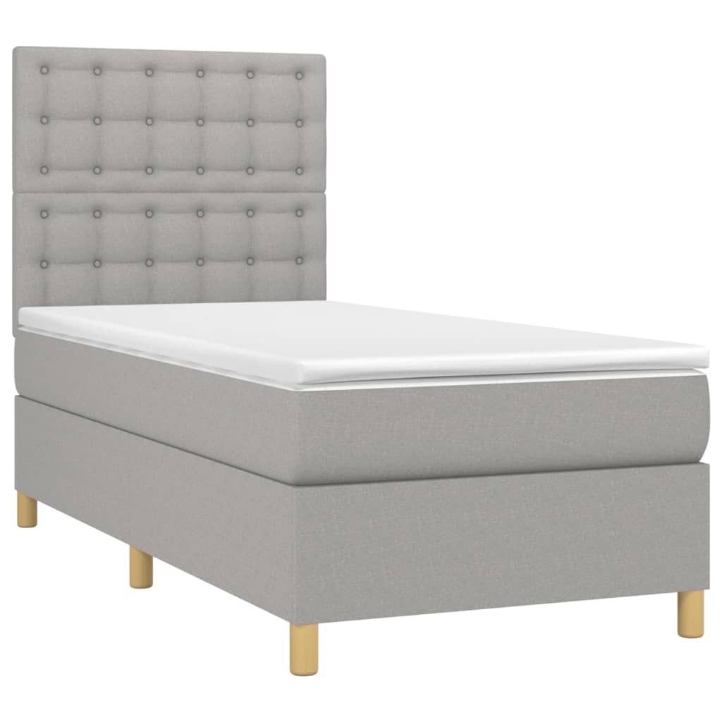 Boxspring met matras en LED stof lichtgrijs 90x200 cm is nu te koop bij PeponiXL, paradijselijk wonen!