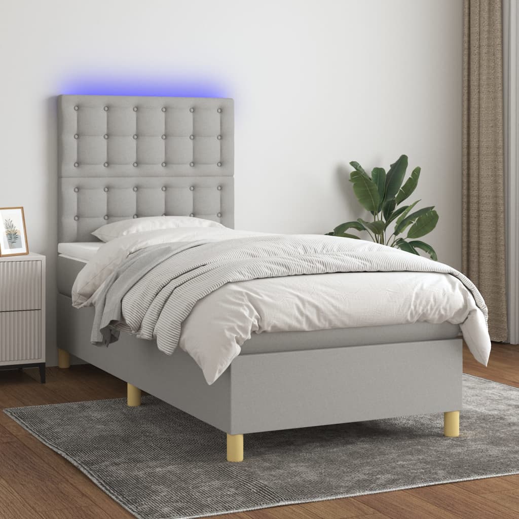 Boxspring met matras en LED stof lichtgrijs 90x200 cm is nu te koop bij PeponiXL, paradijselijk wonen!