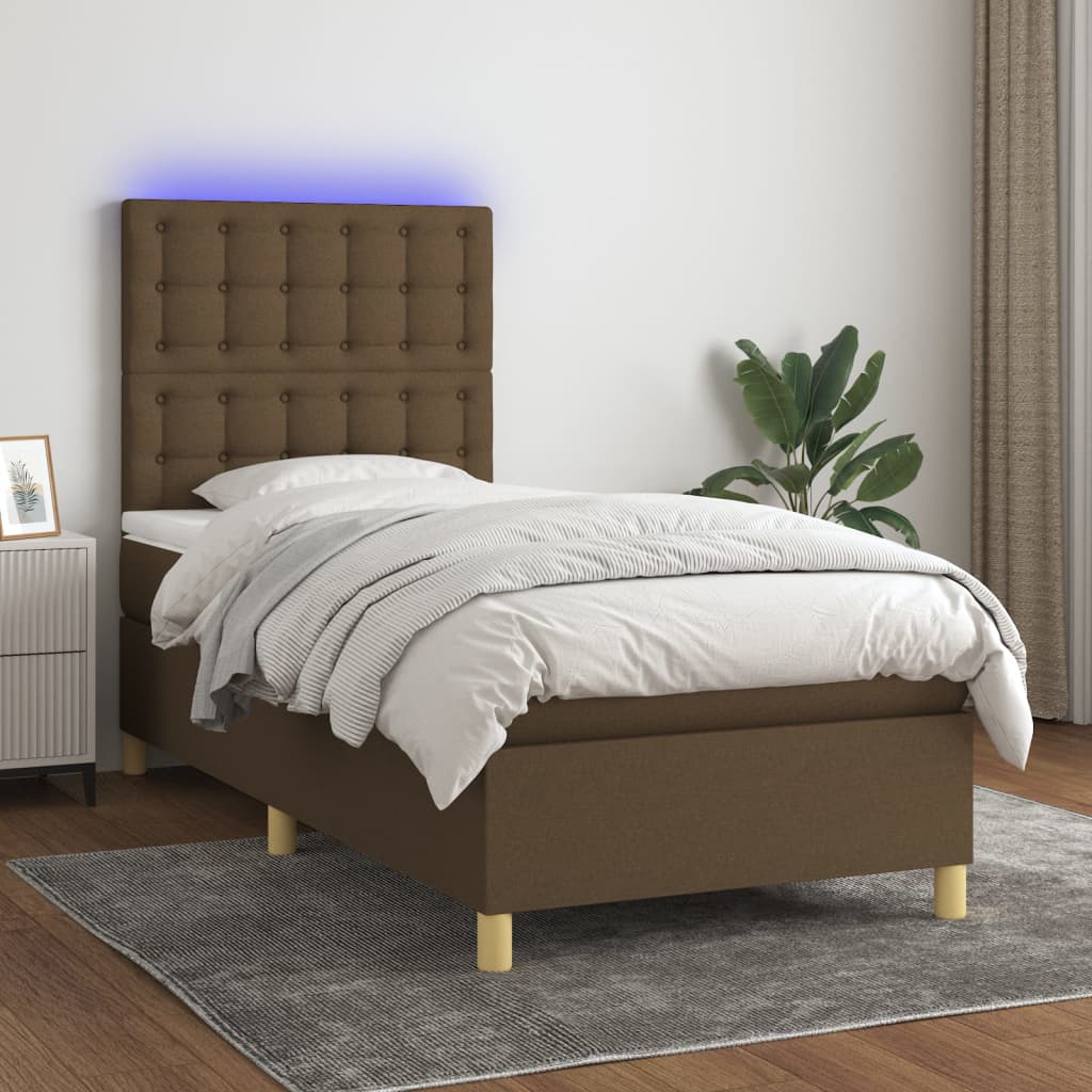 Boxspring met matras en LED stof donkerbruin 80x200 cm is nu te koop bij PeponiXL, paradijselijk wonen!