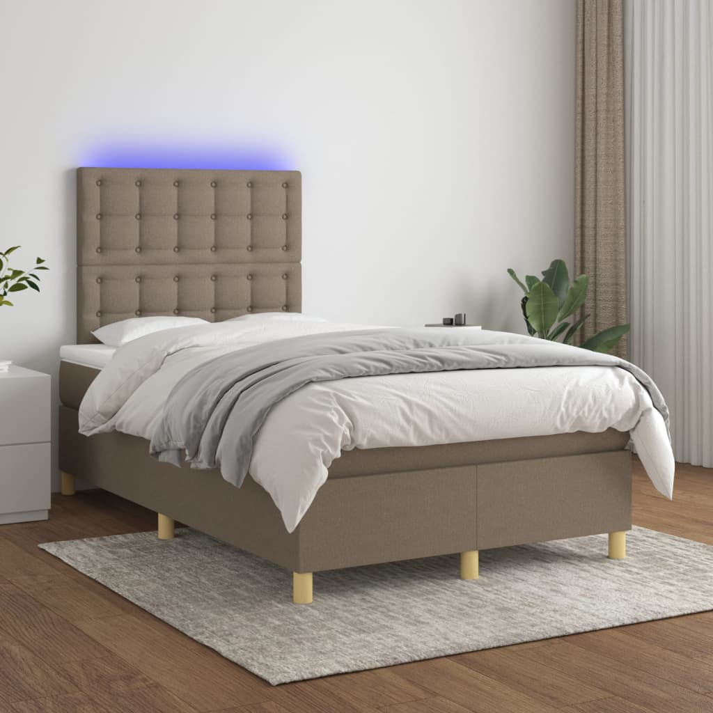 Boxspring met matras en LED stof taupe 120x200 cm is nu te koop bij PeponiXL, paradijselijk wonen!