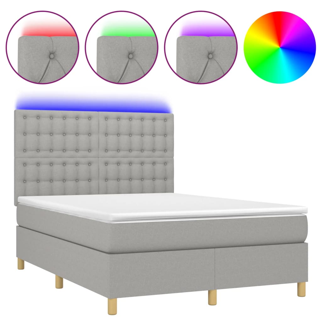 Boxspring met matras en LED stof lichtgrijs 140x190 cm is nu te koop bij PeponiXL, paradijselijk wonen!