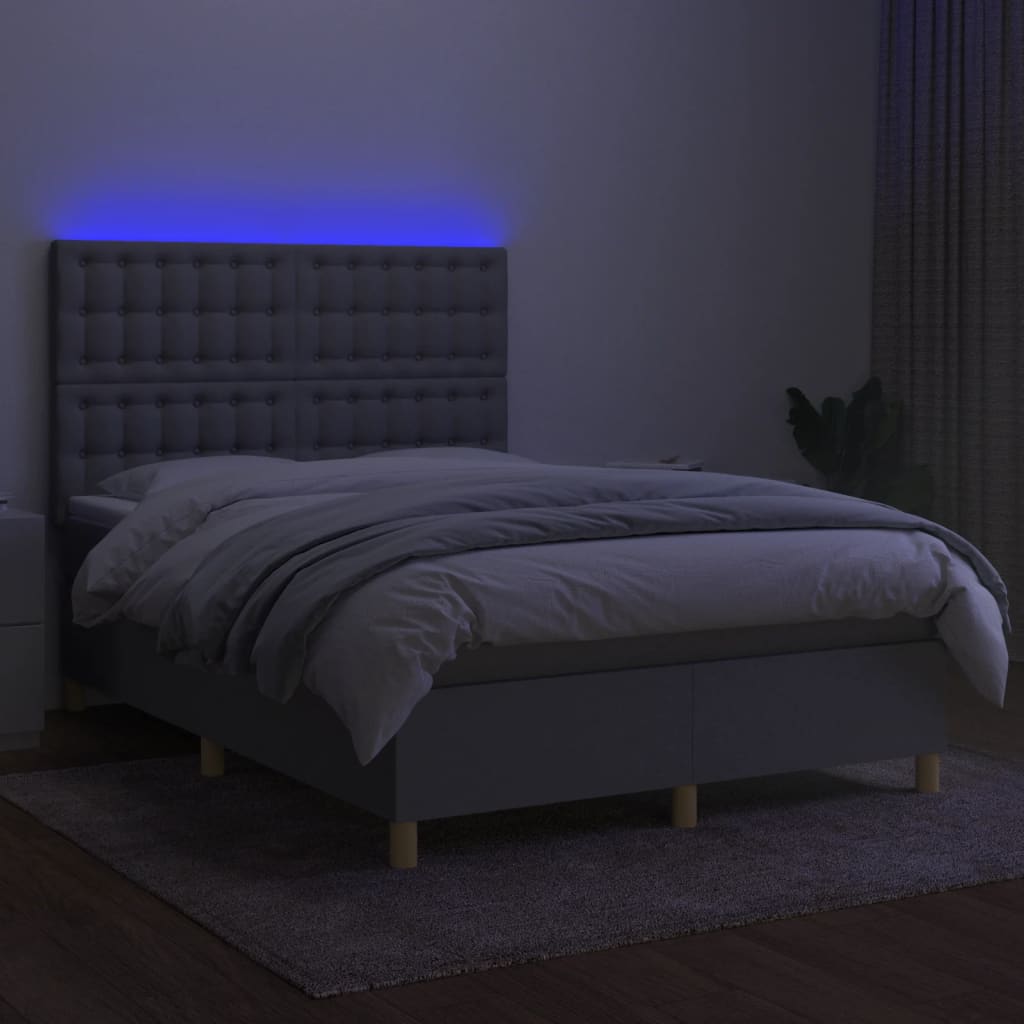 Boxspring met matras en LED stof lichtgrijs 140x190 cm is nu te koop bij PeponiXL, paradijselijk wonen!