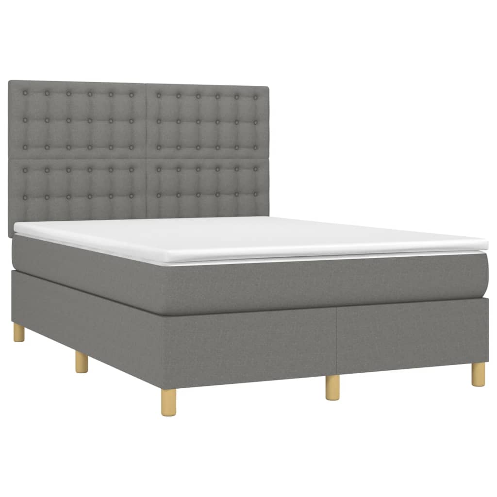 Boxspring met matras en LED stof donkergrijs 140x190 cm is nu te koop bij PeponiXL, paradijselijk wonen!