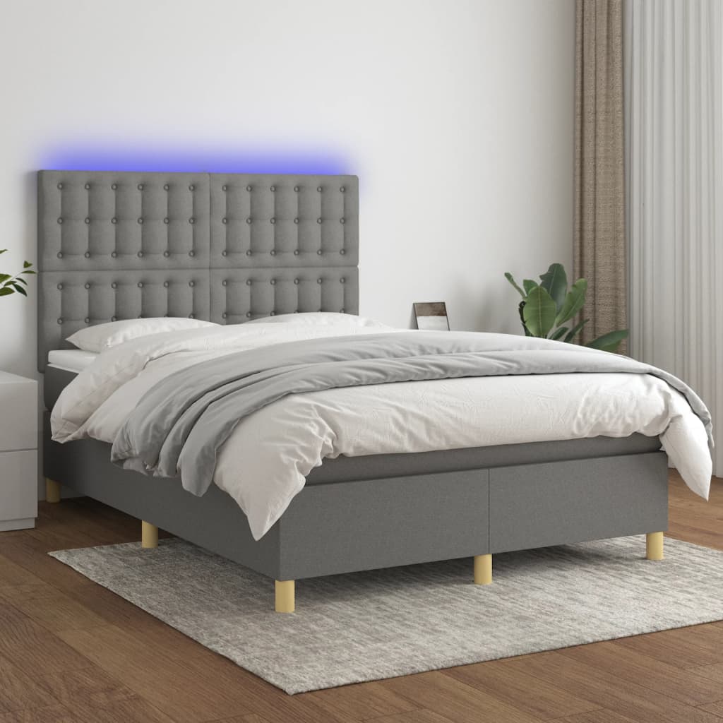 Boxspring met matras en LED stof donkergrijs 140x190 cm is nu te koop bij PeponiXL, paradijselijk wonen!