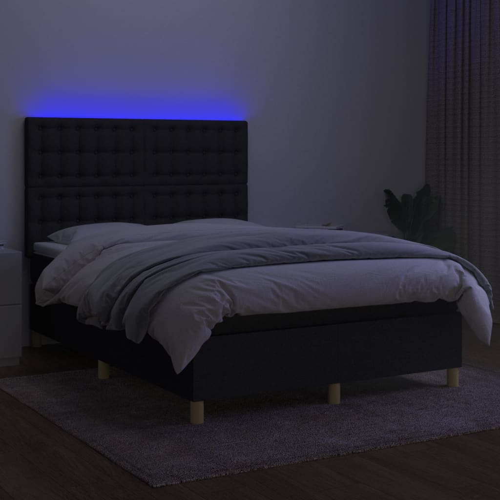 Boxspring met matras en LED stof zwart 140x190 cm is nu te koop bij PeponiXL, paradijselijk wonen!