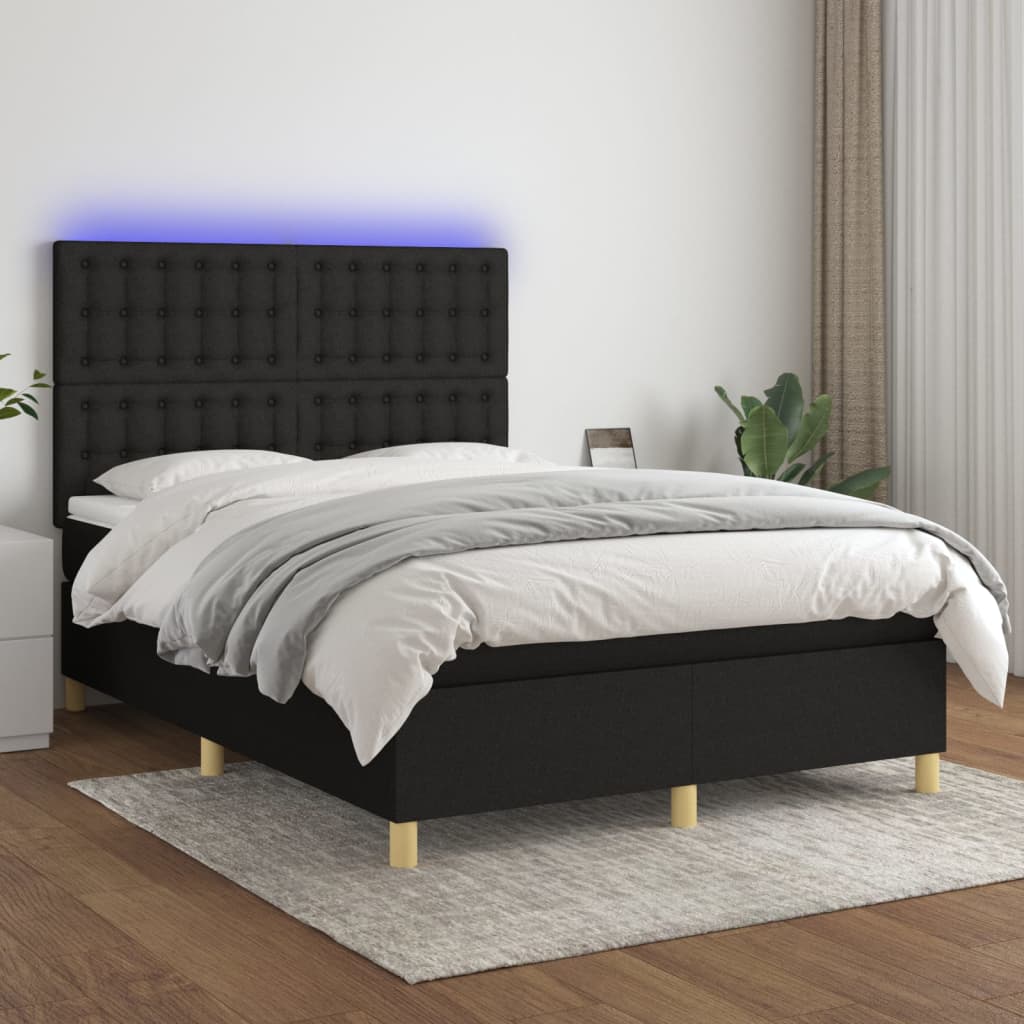 Boxspring met matras en LED stof zwart 140x190 cm is nu te koop bij PeponiXL, paradijselijk wonen!